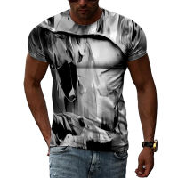 ใหม่ผู้ชายเสื้อยืดฮิปฮอปกราฟฟิตีพิมพ์3D ถนนแฟชั่นบุคลิกภาพรอบคอท็อปส์ลำลองหล่อแบบแขนสั้นเสื้อยืด