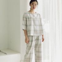 ⭐️⭐️⭐️⭐️⭐️ MUJI MUJI unprinted Japanese pajamas for women summer pure cotton thin double-layer gauze home wear large size plaid Japanese style loose and can be worn outside