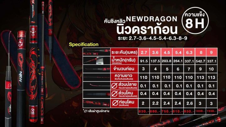 คันชิงหลิว-new-dragon-8h-นิวดราก้อน-คันเบ็ดตกปลา-super-carbon-rod-amp-special-power-เบ็ดตกปลา