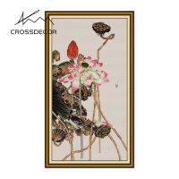 Crossdecor Cross Stitch ชุดด้วยวัสดุชุดดอกไม้พิมพ์11CT 14CT ประทับตราผ้าปักปักชุด Diy Dmc Craft Handmade Home ตกแต่งสำหรับ Sala Wall-Lotus