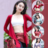 Belly Dance Top หญิงผู้ใหญ่แขนยาว Cardigan Practice เสื้อผ้าผู้หญิงเสื้อสะโพกผ้าพันคอ Dual-Use Performance Clothing