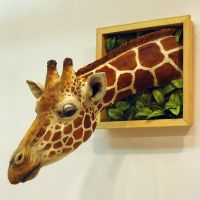 Giraffe Head Wall Hanging Decorations 3D Wall Mounted Giraffe Sculpture Wall Art Life-Like Animal Statue Ornaments For Home