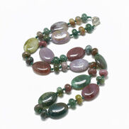 2pc Natural Indian Agate Beaded Necklaces with Alloy Lobster Clasps Oval