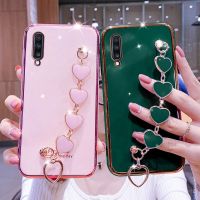 [ขายดี]สร้อยข้อมือ FDD ข้อมือเคสโทรศัพท์สำหรับ Samsung A70สุดหรูชุบเคลือบห่วงโซ่หัวใจฝาครอบกาแลคซี A15 A02 A12 A01 A02S Capa