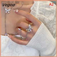 Vegoo ของขวัญคริสต์มาสสร้อยคอผีเสื้อคริสตัลเงางามหลายชั้นสร้อยคอโซ่ไหปลาร้ามุกสำหรับผู้หญิงเครื่องประดับความงามเทรนด์2022