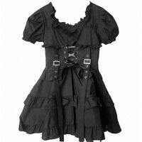 Y Demo Gothic Women Dress O Neck Short Sleeve High Waist Ruched Ruffles Lolita Strap Dresses Female Fashion Clothing