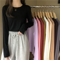 【 Korean House 】 2020 new early autumn tops Korean style slim long-sleeved T-shirt women loose clothes Round neck Tees