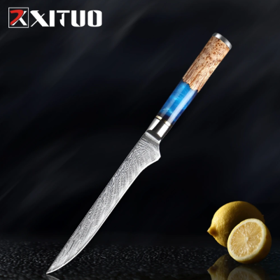 Damascus Steel VG10 Boning Knife Chef Knife Raw Fish Fillet Salmon Kitchen Knife Blue Resin Color Wood Handle Cooking Tool 🔥พร้อมส่ง🔥ส่งจากร้าน Malcolm Store กรุงเทพฯ