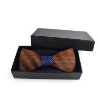 (ร้อน) 3D ลายไม้ Bow Tie ชุด Cufflinks Boutonniere ผ้าเช็ดหน้าธุรกิจผีเสื้อ Cravat Party Ties สำหรับชาย