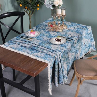 French Vintage Flower Table Cloth Oil Painting Dining Tassel Household Rectangular Picnic Mat Desk Cover Towel Home Decoration