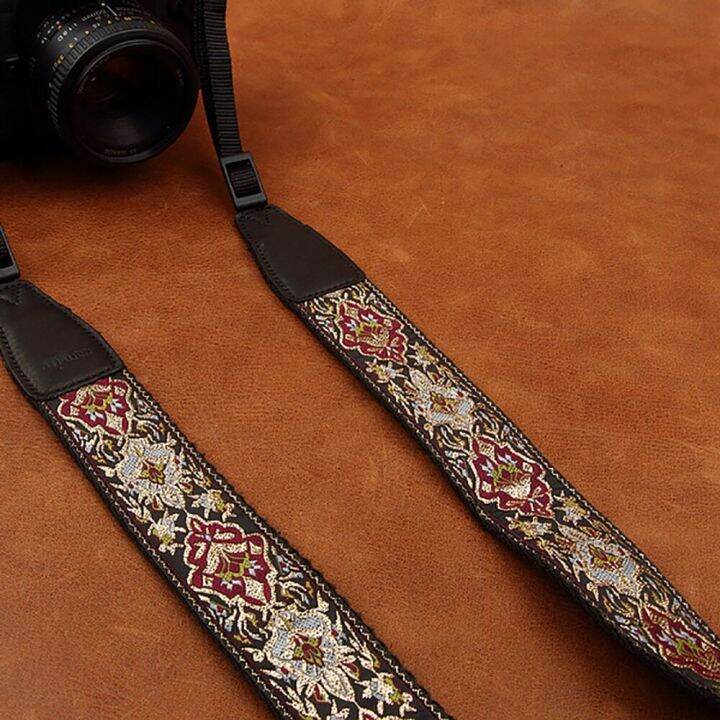 cam-in-8411-embroidered-camera-strap-soft-cotton-digital-camera-neck-strap-leather-lanyard-adjustable-length