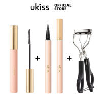 ชุดแต่งหน้า UKISS Eye Mascara + Liquid Eyeliner Pen + Eyelash Curler Tools Cosmetics Makeup Set Natural Black Mascara And S12 Black Brown With Soft Head Eyeliner สีขายดี