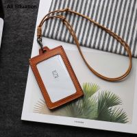 Luxury ID Badge Card Set First Layer Cow Leather Top Quality Luggage Tag Identity Lanyard Retractable Neck Strap For Teacher Card Holders