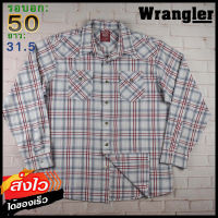 Wrangler®แท้ อก 50 เสื้อเชิ้ตผู้ชาย แรงเลอร์ สีแดงกรม เสื้อแขนยาว เนื้อผ้าดี ใส่เที่ยวใส่ทำงาน