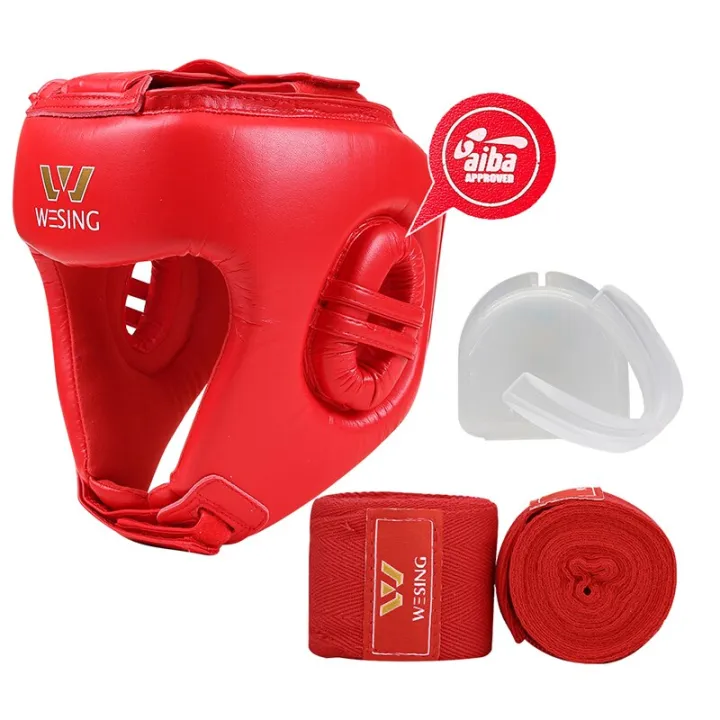Wesing AIBA Head Guard With Tooth Guard Handwraps Professional Boxing
