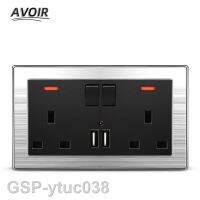 2023ytuc038ปลั๊กมาตรฐาน Avoir 13A ผนังพอร์ต USB ตัวควบคุมเต้าเสียบไฟแผงสแตนเลส