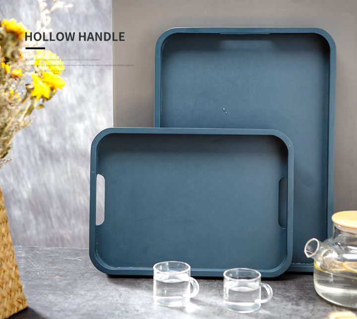 Singapore Rectangle Wooden Serving Tray Morandi Blue Color with handle