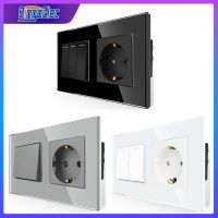 Bingoelec Button switch with EU Standard Electrical socket sockets and switches with Crystal Glass Panel for Home Improvement