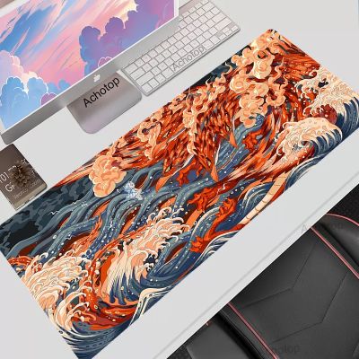 ▲ Dragon Mouse Pad Japan Wave Deskmat Playmat Laptop Anime Gaming Keyboard Rubber Pad Pad on The Table Mouse Mat Pc Carpet 100x55
