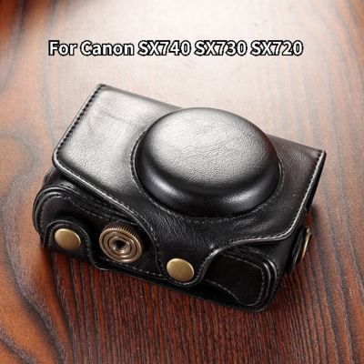 สำหรับ Canon Powershot SX740 HS กล้อง SX720 SX730หนัง PU ย้อนยุคกล้องถ่ายกระเป๋าสะพายไหล่สำหรับฝาครอบป้องกัน SX730HS SX740