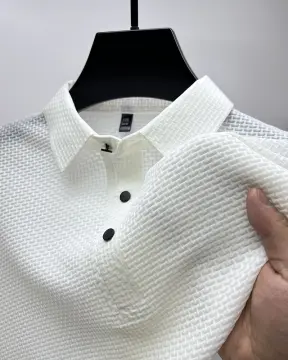 Ice silk thin style hollowed out knitted lapel short sleeve men