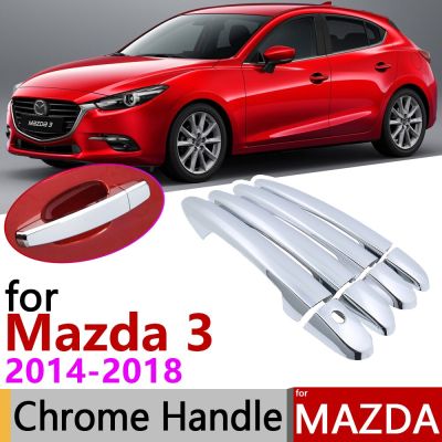 ชุดฝาครอบสติ๊กเกอร์ตกแต่งรถยนต์หรูหราสำหรับ Mazda 3 Axela MK3 BM 2014 ~ 2018ที่จับประตูชุบโครเมียม4ประตู2015 2016 2017