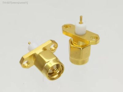 ☋ Connector SMA male plug 2-hole 16mm flange solder panel mount straight