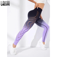 LAISIYI ไล่โทนสีที่ไร้รอยต่อ Leggings ผู้หญิงกลวงออกยิม Leggings สุภาพสตรีเอวสูง Push Up แน่นกางเกงออกกำลังกายสำหรับผู้หญิงกีฬา...