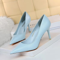 YU CHEN 2.95 นิ้วรองเท้าส้นรองเท้ารองเท้าผู้หญิงสี Candy ปั๊ม Stiletto Pointed Toe รองเท้าส้นสูงงานแต่งงานรองเท้าขนาด 34-43