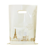 45Pcs Cream-Coloured Plastic Shopping Bags with Handle Clothes Gift Party Wedding Handle Reusable Packaging Bag