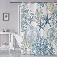 Fashion shower curtain starfish shells coral beach pattern bathroom decor polyester fabric decor