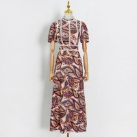 Tingfly Summer Vintage Elegant Floral Printing Maxi Long Women Dress Party Dinner Stand Collar Lace Patchwork Vestidos Robes Za