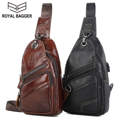TOP☆Royal Bagger Chest Bags for Men Real Genuine Cow Leather Vintage Fashion Crossbody Shoulder Sling Bag Outdoor Casual Retro Man Pack
