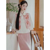 Spot parcel post Womens New Chinese National Fashion Daily Modified Cheongsam Elegant Age-Reducing High-Grade Suit Skirt Commuting Fashion Printed