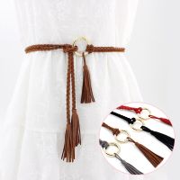 Hand-woven Ring Waist Chain Ladies Belt Female Ethnic Style Knotted PU Waist Rope Down Jacket Dress Decoration Belts