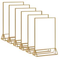 6 Pcs Gold Sign Holder Acrylic Double-Sided Desktop Display Stand Wedding Table Digital Stand Table Sign Rack