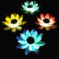 ❈ﺴ✶ Solar Powered LED Flower Light Artificial Lotus Shape Floating Fountain Pond Garden Pool Lamp Led Night Light Solar Pool Light