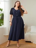 【hot】✈▪  Size Front Puff Sleeve Knot Waist A-line Dresses