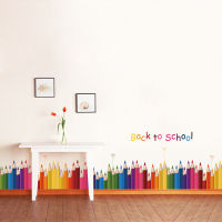 Back To School Crayon สติ๊กเกอร์ติดผนังสำหรับตกแต่งห้องเรียน Self-Adhesive ปากกาสี Study Kids Room Mural Nursery Wall Decal