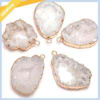 ORWHITE SHOP 2Pcs 2ชิ้นค่ะ จี้หินธรรมชาติ สีขาวขาว ชุบขอบเงิน การทำเครื่องประดับ ไม่สม่ำเสมอแบบปกติ สำหรับผู้หญิง