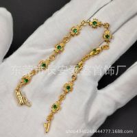 [TOP]Chromes Hearts 925 sterling silver high quality gold green diamond cross flower inlaid diamond bracelet thin