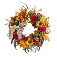 Fall Floral Wreath with Bow Falll Garland with Artificia Floral Decorative Garland with Artificial Plants for Walls Front Door Farmhouse Living Rooms Porch Fireplaces durable