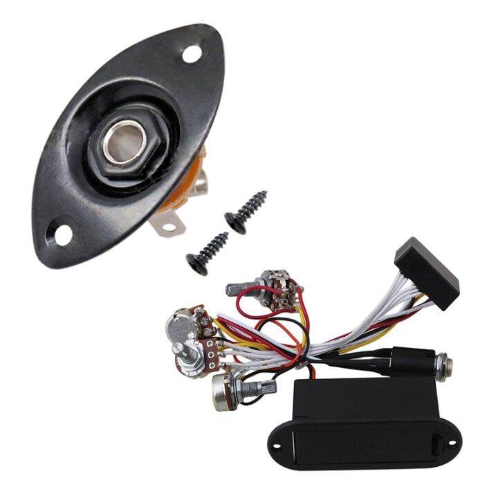 Guitar Jack Plate 30 BK Oval Indented Guitar Jack with 2 Band Active