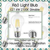 หลอดไฟวินเทจ A60 ฐาน E27 LED dimable Filament Light Blub 4W 2700K Transparent glass cover รับประกันสินค้า 3 เดือน