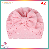 HERBABY หมวกผ้าโพกหัวสำหรับเด็กมีโบว์สำหรับฤดูร้อนหมวกคลุมศีรษะสำหรับทารกแรกเกิดเด็กผู้หญิงสีทึบระบายอากาศได้ดี