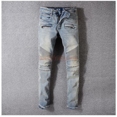 CODff51906at Amiri Jeans Fashion Spliced Zippers Men Jeans Slim Fit Light Jeans Hombre Streetwear Denim Pants Men Clothing Casual Pantalones Hommes Jeans