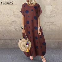 ❉❃△ ZANZEA Women Casual Vintage Retro Print Polka Dot Maxi Dress