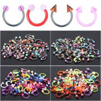 60Pcs Acrylic Circular Septum Mixed Color Ball Spike Steel Horseshoe Nose Ring Hoops Nipple Nose Septum Eyebrow Ear Piercing