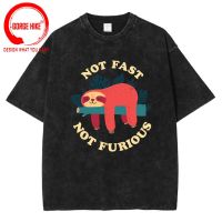Not Fast Not Furious Cartoon Sloth Print T Shirt The Flash Anime Tops Street T-Shirt Washed Cotton Hiphop Harajuku T Shirt