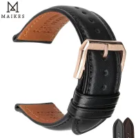 MAIKES Hot Sale 1pc Fashion Men Women 18mm 20mm 22mm 24mm Cowhide Leather Strap Black Business Watch Band Universal Straps